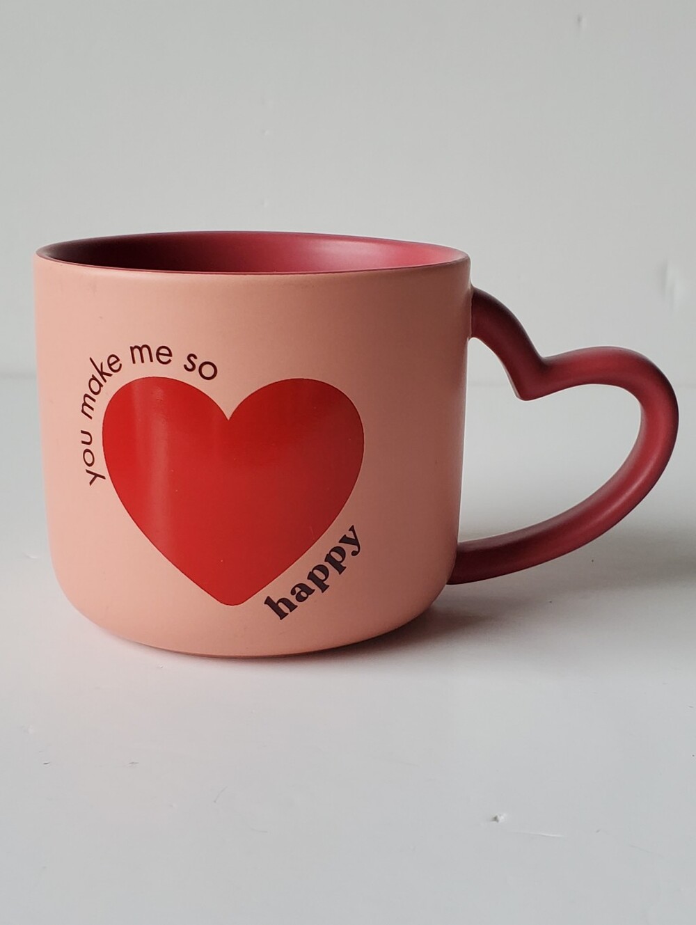 Indigo Pink Ceramic Mug You Make Me So Happy Red Heart Shape Handle